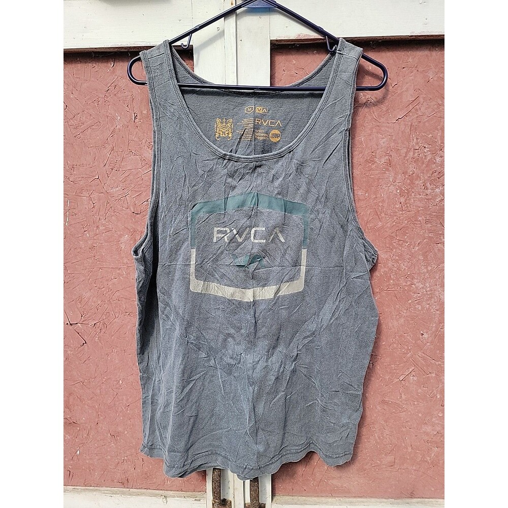 RVCA Tank Top Size Medium Gray with Green and White Logo